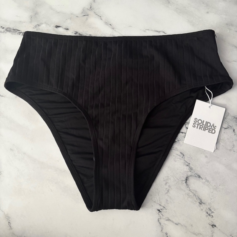 SOLID & STRIPED Black Ribbed High-Waist Bikini Bottom